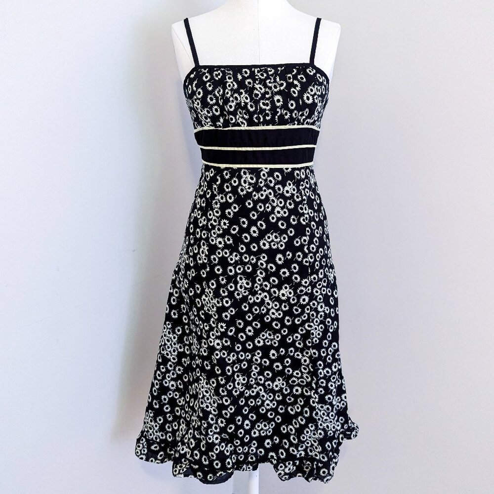 Y2K Black & White Floral Midi Dress Spaghetti Strap Whimsygoth Cottage Size 5